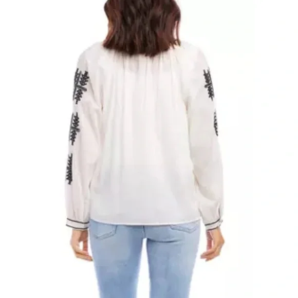 Karen Kane | Boho Peasant Embroidered Cotton Women Top Cream (Off white) Med - Picture 5 of 13